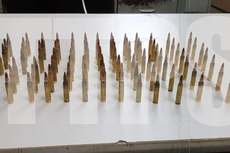 The 100 rounds of 223 ammunition seized by police when they intercepted the couple in their vehicle, travelling along Cameron Road, Petit Valley. (Image: TTPS)