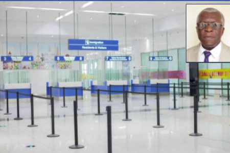 Re-opening  pushed back:  A deserted Cheddi Jagan International Airport inset is direcor of Civil Aviation Egbert Fields