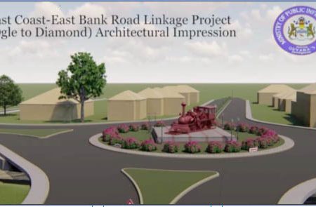 An artist’s impression of a roundabout that will be among the features of the road link from the design released by the ministry last year.
