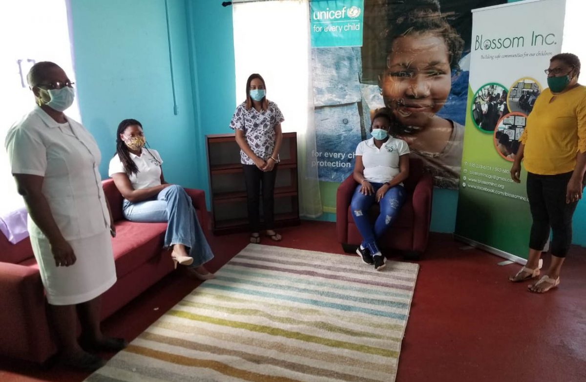 Several partners at the opening of the Child Advocacy Centre at Kwakwani, Region 10 on Wednesday, July 8, 2020 (UNICEF photo)