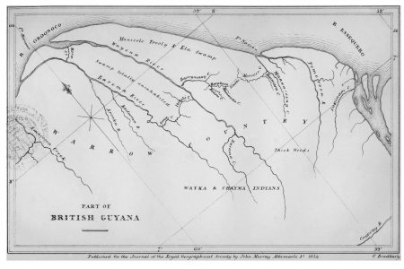 1834 map of northwestern Guyana showing territory inhabited by the Warrau people