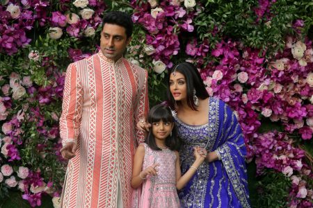 Indian film actor Abhishek Bachchan, his wife Aishwarya Rai and their daughter Aaradhya at the wedding of Akash Ambani, the son of Reliance Industries chairman Mukesh Ambani, in Mumbai, India, on March 9, 2019. (REUTERS/Francis Mascarenhas)