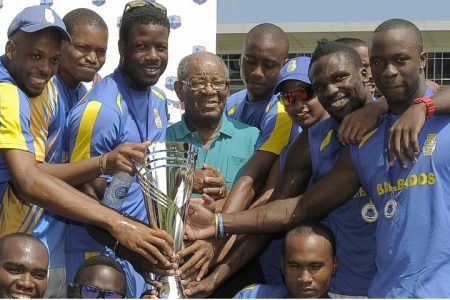 The late Sir Everton Weekes with some members of the Barbados team.