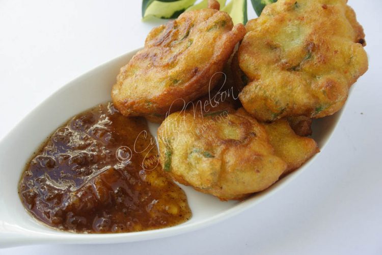 Orange Marmalade and Mango Achar Dip with Okra Fritters (Photo by Cynthia Nelson)
