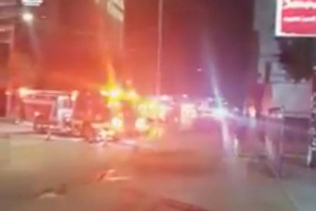 Fire trucks are seen outside the Chinese consulate, where local media reported trash cans filled with documents are being burned in the courtyard, in Houston, Texas, U.S. July 21, 2020, in this still image taken from video obtained from social media. Video taken on July 21, 2020. Mandatory credit Ronald Cline/via REUTERS