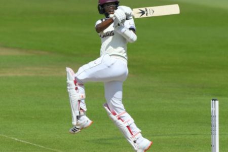 Kraigg Brathwaite top scored with 65 in the West Indies first innings
