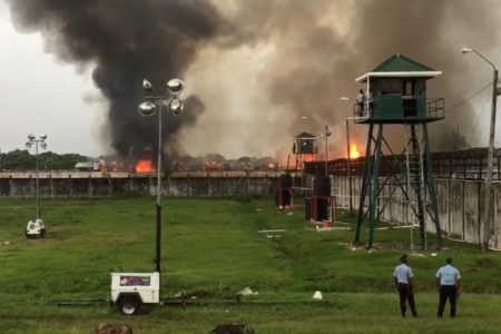 The Lusignan Prison dorm engulfed by fire.