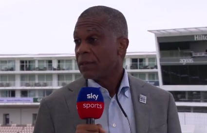 West Indies fast bowling icon Michael Holding speaks passionately prior to the start of the first day’s play at the Ageas Bowl.
