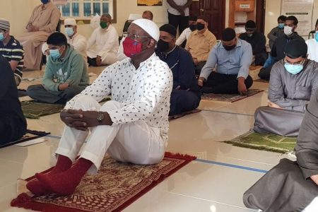 Prime Minister Dr Keith Rowley at Eid-ul-Adha celebrations at the San Fernando Jama masjid on Friday. (Image: RISHI RAGOONATH)
