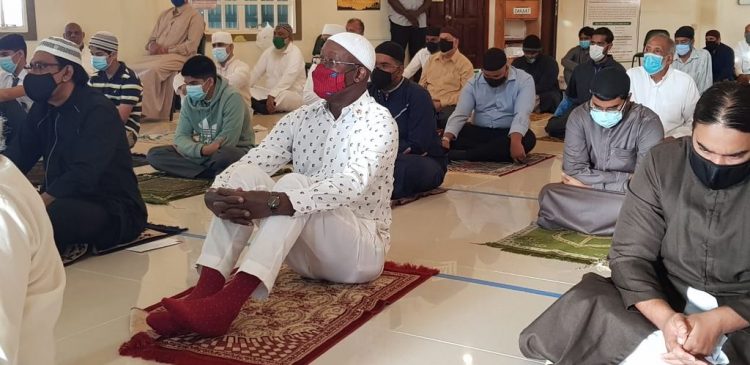 Prime Minister Dr Keith Rowley at Eid-ul-Adha celebrations at the San Fernando Jama masjid on Friday. (Image: RISHI RAGOONATH)