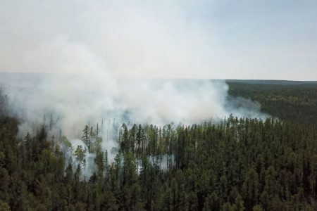 An aerial view shows smoke rising from a forest fire burning in Krasnoyarsk region (Reuters photo)