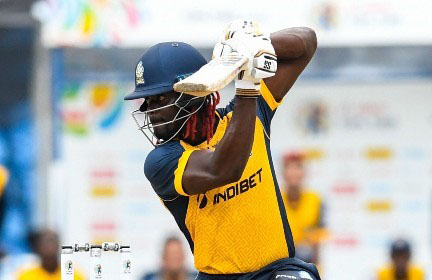 Andre Fletcher hits the winning runs on Thursday against Barbados Tridents. 
