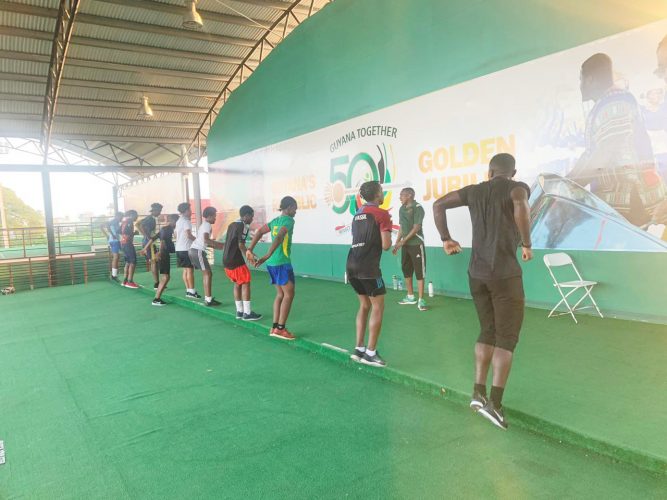 Persons exercising on the stage at D’Urban Park
