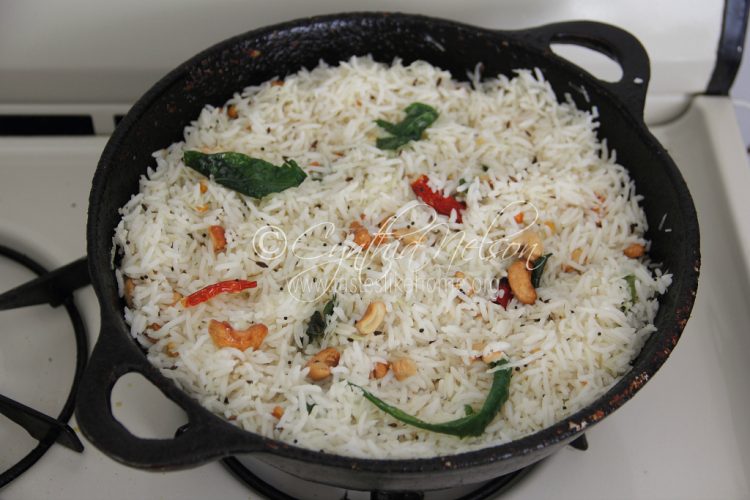 Indian-style Coconut Rice - I dish from one side of the pan (Photo by Cynthia Nelson)