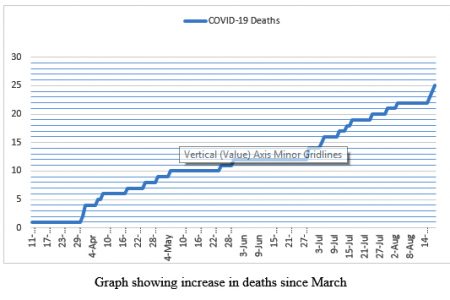 Graph showing increase in deaths since March