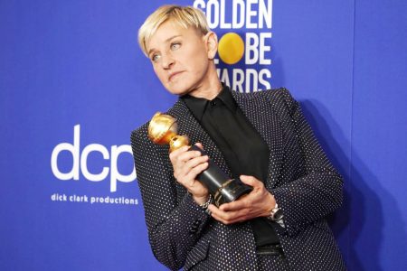 Ellen DeGeneres poses backstage with her Carol Burnett award at the 77th Golden Globe Awards held in Beverly Hills, California, U.S., on January 5, 2020. (REUTERS/Mike Blake file photo)
