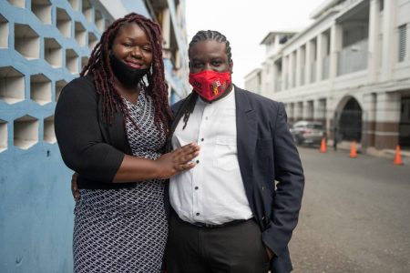 
Gladstone Taylor/Multimedia Photo Editor
Sherine Virgo and her husband Dale Virgo outside the Supreme Court in Kingston on Friday, following the verdict in a case where their daughter was blocked from attending Kensington Primary School as a result of having dreadlocked hair in 2018. The court ruled that the action was not unconstitutional. Mrs Virgo stated she will not be cutting her child’s hair.