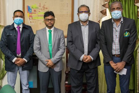 From left to right are Minister of Local Government, Nigel Dharamlall; Mayor of Georgetown,  Ubraj Narine; Minister within the Ministry, Anand Persaud and Deputy Mayor of Georgetown, Alfred Mentore. (DPI photo)    