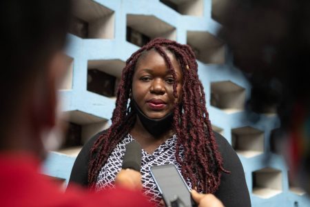 Sherine Virgo speaks with journalists outside the Supreme Court in Kingston on Friday following the verdict in a case where her daughter was denied, in 2018, the right to attend Kensington Primary School because of her dreadlocked hairstyle. The court ruled on Friday that the action was not unconstitutional. An injunction had been granted allowing Virgo’s child to attend the school until the formal ruling was delivered.