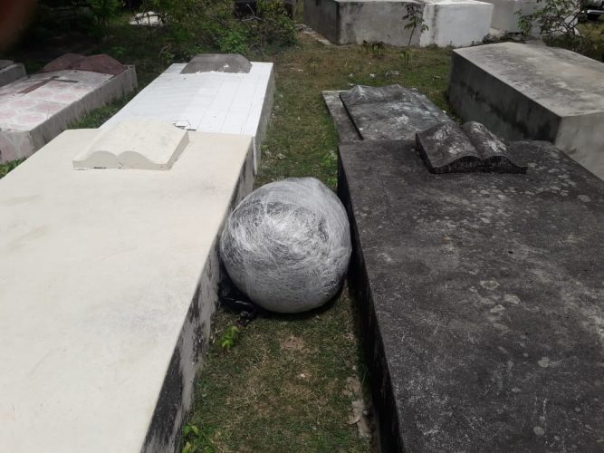 One of the parcels among the tombs (Police photo)