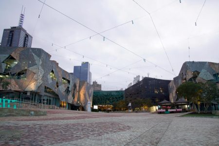 Federation Square is seen devoid of people after Melbourne, Australia, returned to a stage-three lockdown as part of efforts to curb a resurgence of the coronavirus disease (COVID-19), July 23, 2020. REUTERS/Sandra Sanders
