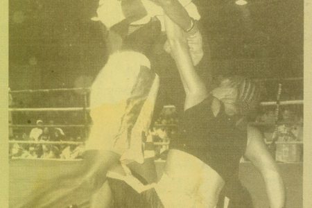 FLASH BACK: Stephaney George (on the floor) and Shondell Alfred go at it in the final fight of their trilogy.
