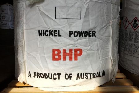 FILE PHOTO: A tonne of nickel powder made by BHP Group sits in a warehouse at its Nickel West division, south of Perth, Australia August 2, 2019. Picture taken August 2, 2019.  REUTERS/Melanie Burton