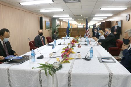 The two sides in the meeting yesterday (CARICOM photo)