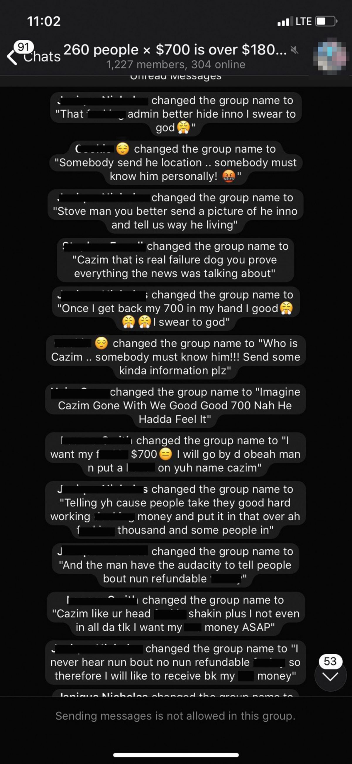 One of the group chats sparked by the collapse of the Blessings Overflow pyramid scheme.
