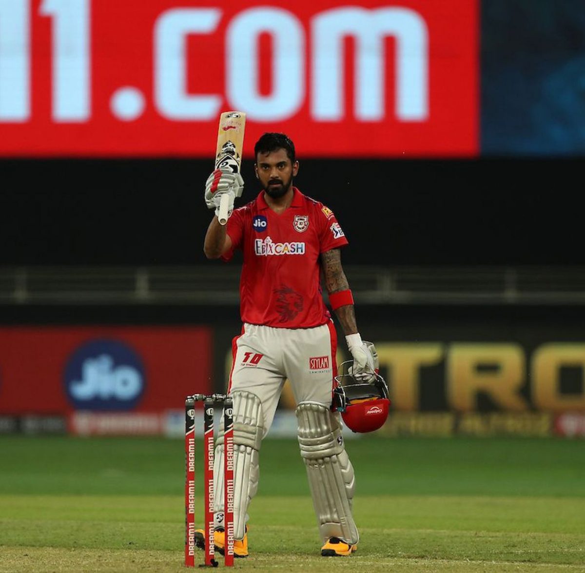 KL Rahul scored an unbeaten 132 off 69 balls, with the help of 7 sixes and 14 fours.

