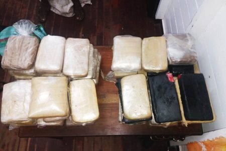 The parcels of cannabis found in the vehicle (Guyana Police Force photo)
