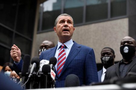 George Floyd’s family attorney Antonio Romanucci addresses the media outside the Hennepin County Family Justice Center during a court hearing for police officers charged in death of George Floyd in Minneapolis, Minnesota, U.S., September 11, 2020. REUTERS/Nicholas Pfosi
