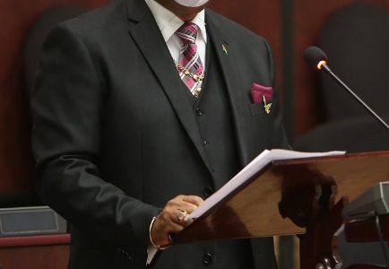 Minister of Public Works Juan Edghill presenting the budget last week.