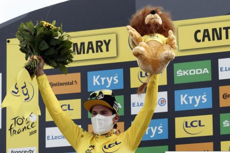 Primos Roglic wears the overall leader’s yellow jersey. (Reuters photo).

