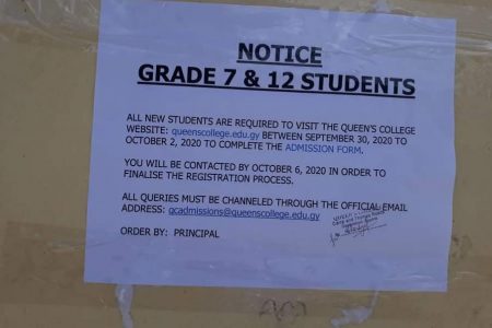 A notice posted at a city school
