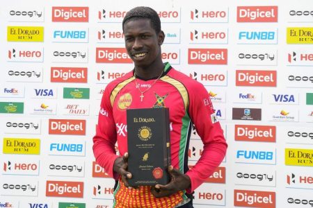 Kevin Sinclair displays his best celebration award in the CPL