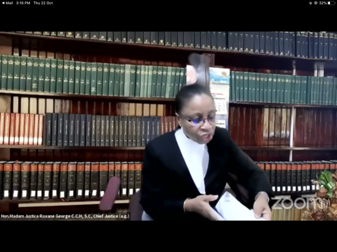 Chief Justice Roxane George-Wiltshire presiding today