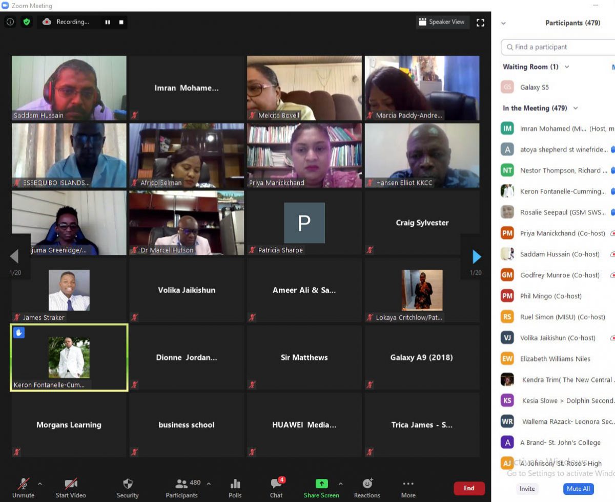 A screenshot of the Zoom Meeting between senior Education Ministry officials and the teachers from Georgetown and Region three.