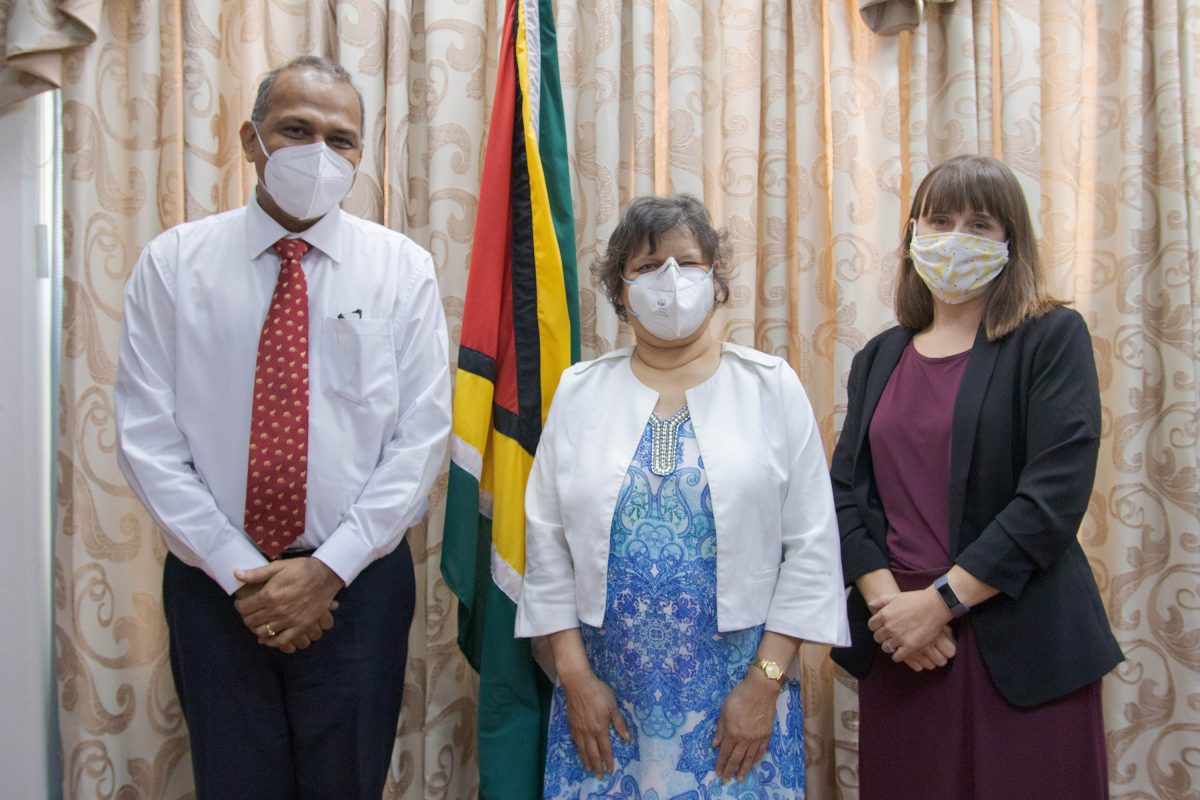 Minister of Health Dr Frank Anthony along with Canadian High Commissioner to Guyana Lilian Chatterjee and Counsellor for Development Cooperation in the High Commission Janine Cocker