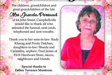 Mrs Jasoda Persaud 