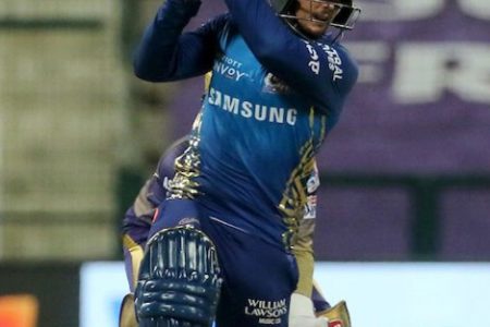 Quinton de Kock scored an unbeaten 78 off 44 balls and helped Mumbai Indians seal an eight-wicket win over Kolkata Knight Riders yesterday.
