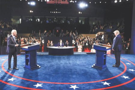 Donald Trump (right) and Joe Biden in the final presidential debate.
