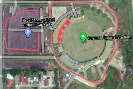 The red lines indicate the available space of the National Stadium that could be accessed for recreational use.