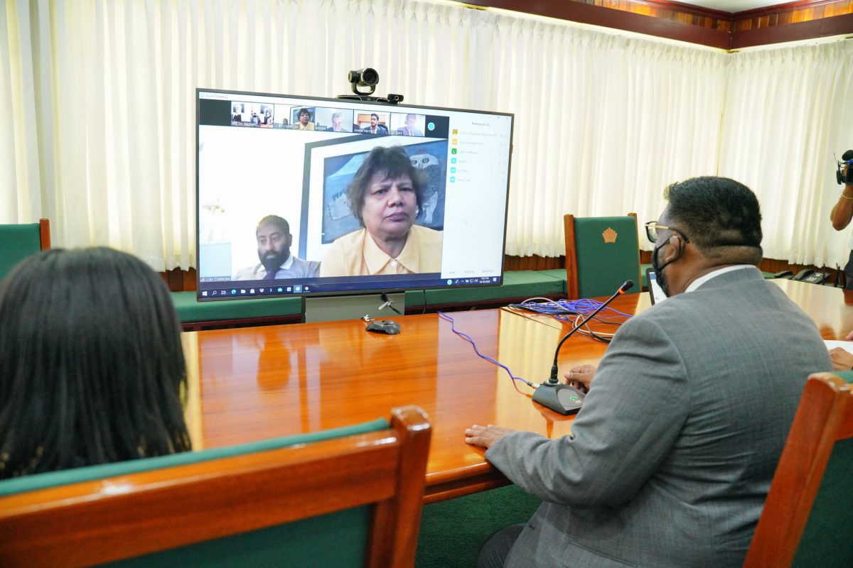 President Irfaan Ali in the virtual meeting today (Office of the President photo)