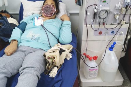 Saye Abigail Yong during her dialysis treatment using the chest catheter
