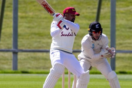 Left hander Darren Bravo found early form on the tour of New Zealand with a classy century yesterday. (Photo courtesy CWI)
