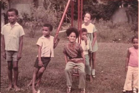 Kamala Harris (sitting at front) enjoying a moment with her cousins in St Ann, Jamaica in their childhood days.
