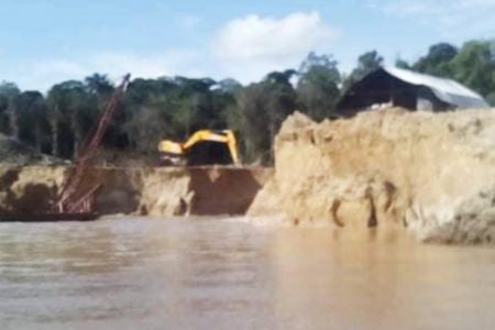 Mining operations ongoing at Microbie on the right bank of the Potaro River

