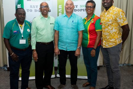 Caribbean RADO Executive. From left: Director Ephraim Penn (British Virgin Islands); Vice Chairman Dr. Adrian Lorde; Chairman Patrick Werleman; Director Dr Karen Pilgrim (Guyana); and Director Joel Johnson (Grenada)
