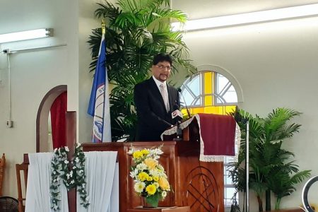 High Court Judge, Justice Frank Seepersad, as he delivered a Christmas sermon at the St Andrews Presbyterian Church in Princes Town yesterday. (Image: KRISTIAN DE SILVA)